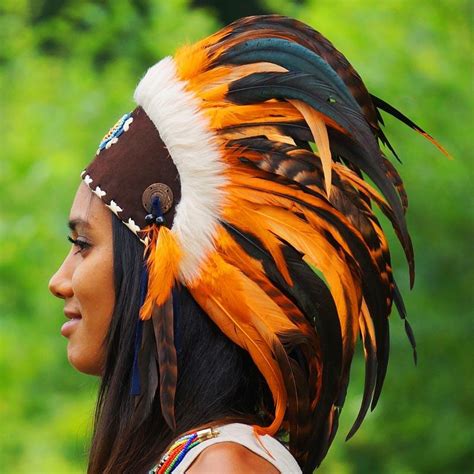 Orange Feather Headdress Indian Headdress Novum Crafts