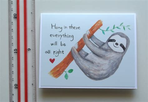 Hang In There Card Thinking Of You Card Cute Sloth Greeting Etsy