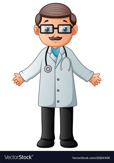 Cartoon Doctor Wearing Lab White Coat With Stethos Desenhos Animados