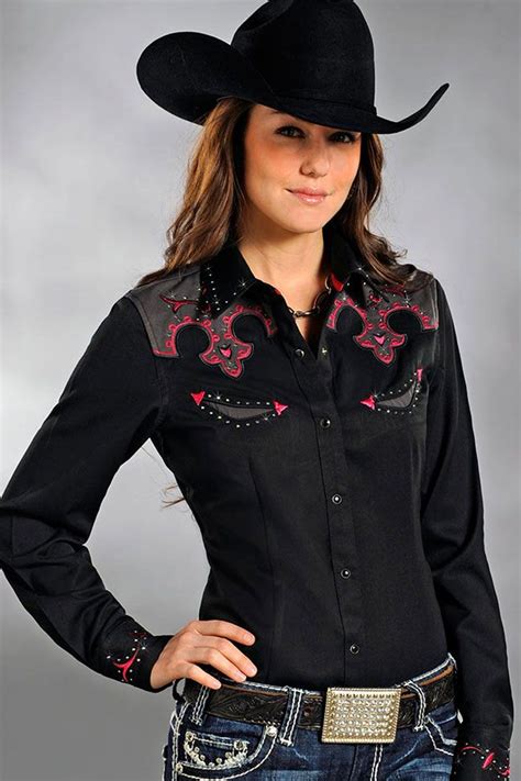 Panhandle Slim Womens Long Sleeve Snap Pink Black Shirt Rodeo Shirts