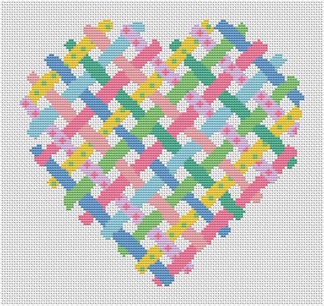 This free crochet pattern uses the waistcoat stitch to create two different types of hearts in one colorful design. Heart cross stitch pattern Valentine's Day chart modern ...