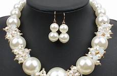 pearl set necklace jewelry sets women earrings bridal fashion crystal big pearls wedding imitation pcs earring mouse zoom over