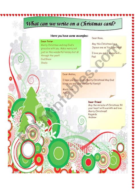 Check spelling or type a new query. Christmas Cards: what to write on them - ESL worksheet by ...