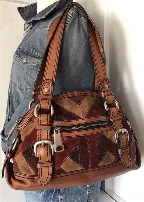 Fossil Fifty Four Maddox Leather Suede Patchwork Shoulder Purse Bag