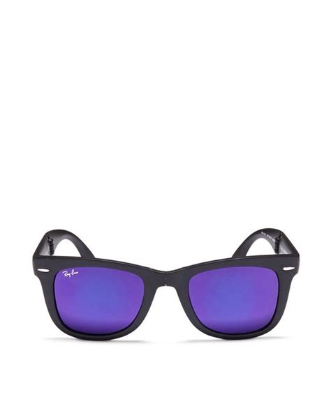 Ray Ban Wayfarer Folding Classic Acetate Mirror Sunglasses In Blue Blue Black Lyst