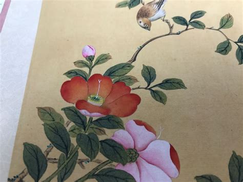 Original Signed Chinese Silk Painting Bird And Floral Motif