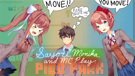 Sayori Monika And Mc Ddlc Play Pico Park Pushing Buttons Both