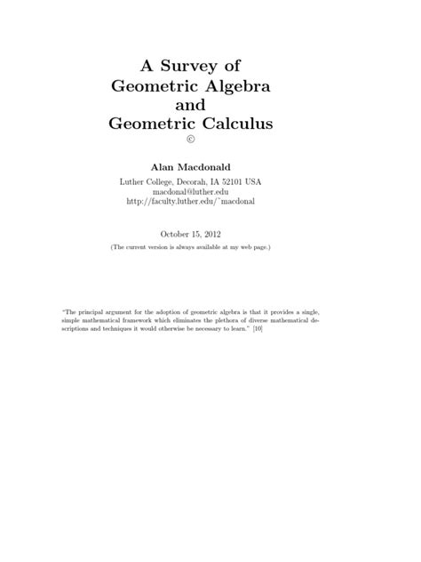 Alan Macdonald 2012 Asurvey Ofgeometric Algebraand Geometric