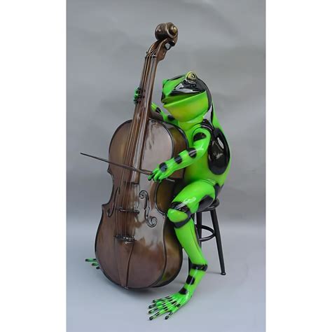 Colorful Frog With Cello Bronze Statue Bronze Ktb1012c