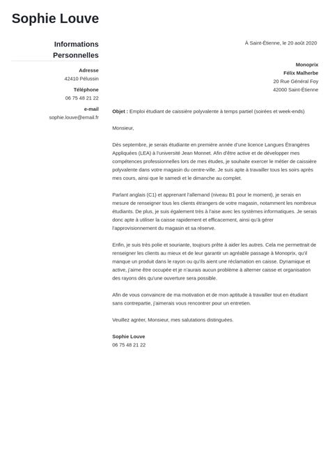 Exemple De Lettre De Motivation Pour Un Job étudiant