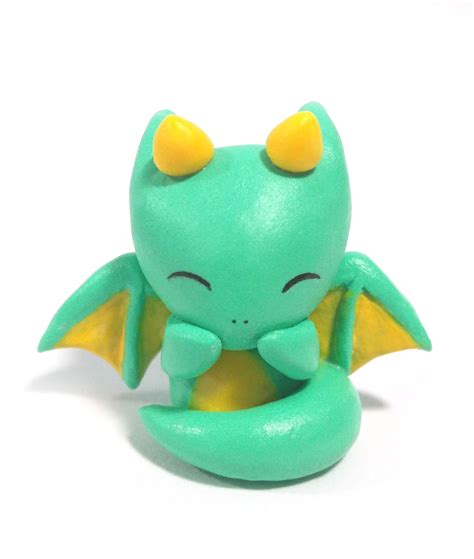 Adorable Green Dragon Figurine Made Out Of Polymer Clay This Is A
