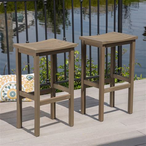 Noble House Gray Wood Outdoor Bar Stool 2 Pack 40876 The Home Depot
