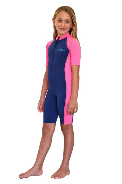 Girls Sunsuit One Piece Uv Protection Swimsuit Upf50 Navy Pink Chlorine Resistant Sunsuit