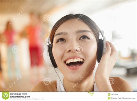 Young Women Listening To Music Portrait Stock Image Image Of