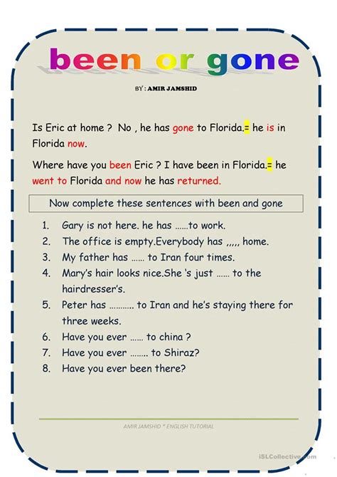 been or gone - English ESL Worksheets for distance learning and ...