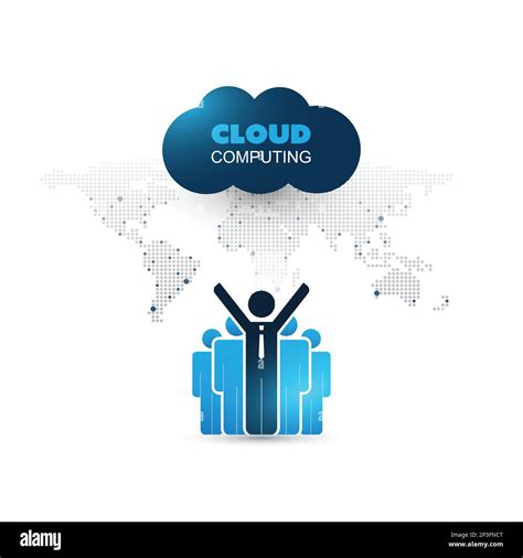 Cloud Computing Design Concept With Standing Businessmen And World Map