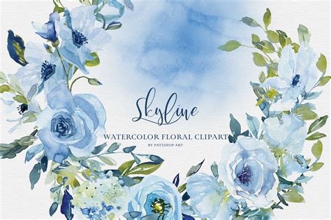 Navy Blue Flowers Watercolor Floral Clip Art Bouquet Roses Clip Art