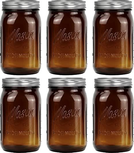 Tebery 6 Pack Amber Wide Mouth Quart Mason Jars 32oz Canning Glass