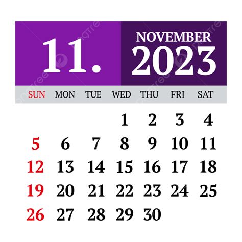 Gambar Latar Belakang Dan Vektor Transparan Kalender November 2023