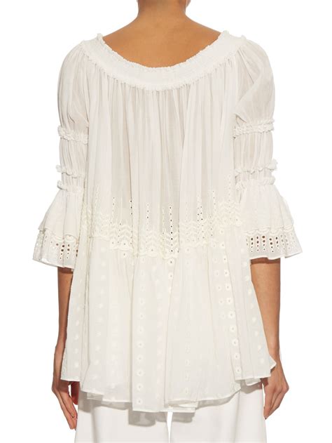 Chloé Off The Shoulder Broderie Anglaise Top In White Lyst