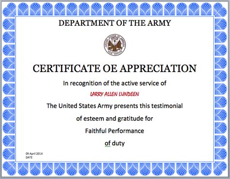 Army Certificate Template My Word Templates