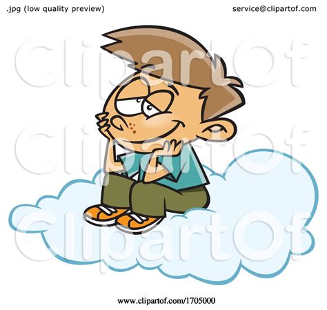 Clipart Cartoon Boy Daydreaming On A Cloud By Toonaday 1705000