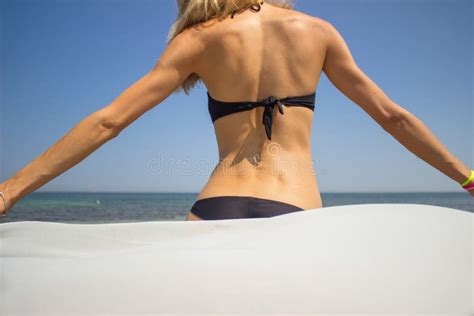 Womans Back In Bikini At Sea Stock Photo Image Of Sensuality Summer