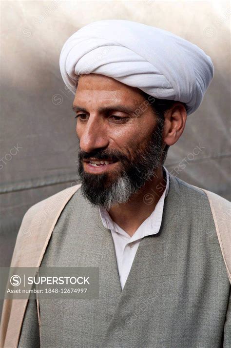 Portrait Persian Iranian Man With A White Turban Mullah Qom Iran
