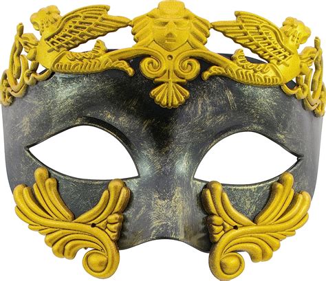 Roman Gladiator Mask Brushed Black Gold With Gold Trim Mens