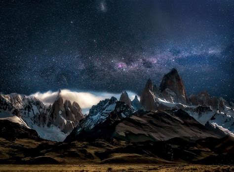 Cerro Torre And Fitz Roy Argentina Clear Night Sky Starry Night Sky