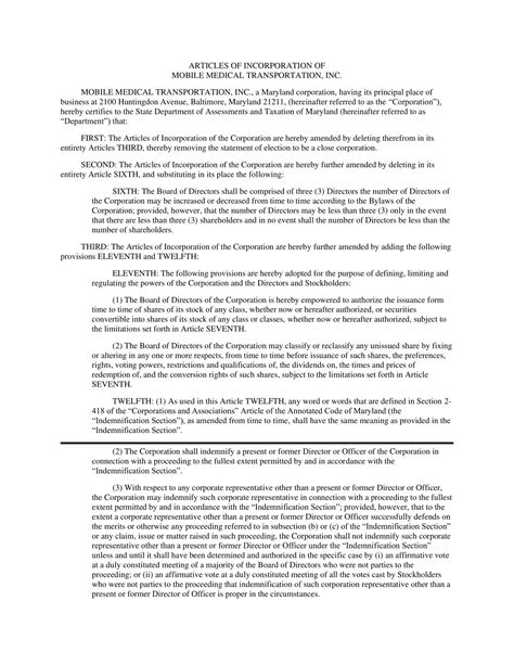 Free Printable Articles Of Incorporation Templates Pdf Word Non Profit