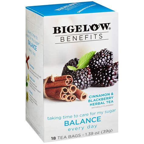 bigelow benefits balance cinnamon and blackberry herbal tea bags 18 count box pack of 6