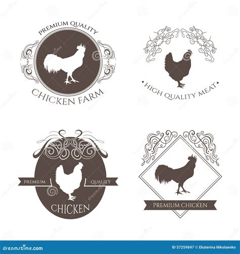 Set Chicken And Rooster Farm Logo Emblem With Calligraphic Decorative