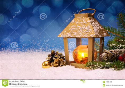 Christmas Lantern On White Snow Stock Photo Image Of Bokeh Season