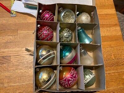 Lot Vintage Shiny Brite Glass Christmas Ornaments Stripe Indent Glitter Box EBay