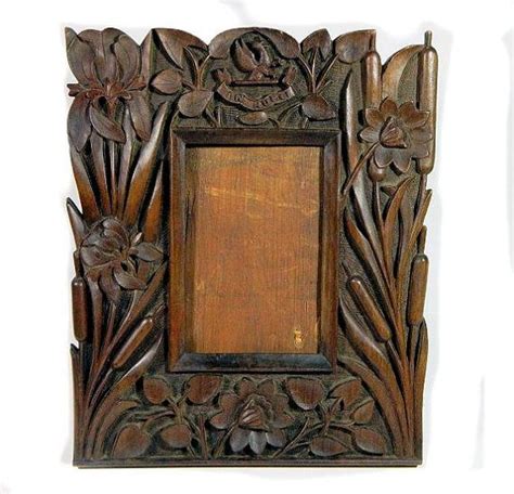 19th Century Antique Art Nouveau Carved Wooden Picture Frame Water