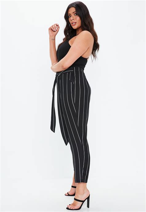 Plus Size Black Pinstripe Tailored Trousers Missguided