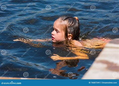 Little Girl Bathes In Lake Stock Image Image Of Lake 76687349