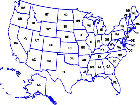 Us Map With Abbreviations And State Name Map Vector