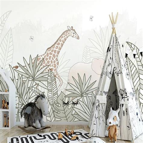 Custom Wallpaper Mural Nordic Style Rainforest Animals Bvm Home