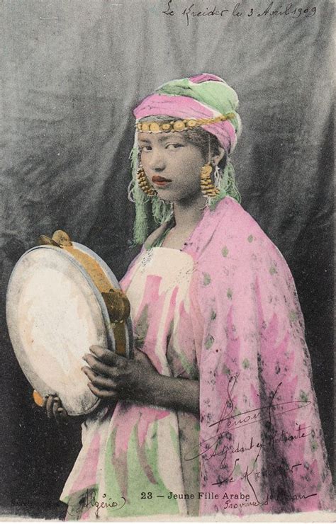 1909beautiful Arab Girl Holding Tambourinegorgeous Etsy