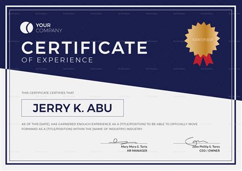 Experience Certificate Design Template In Psd Word Illustrator