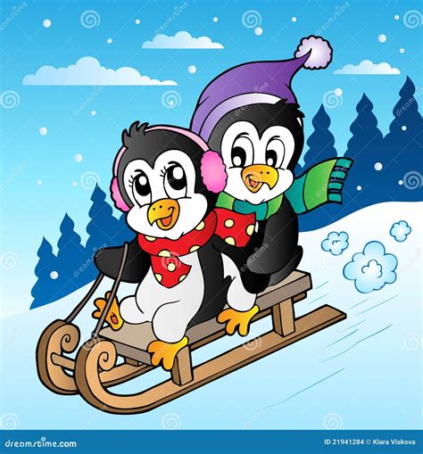 Winter Scene With Penguins Sledging Stock Images Image 21941284