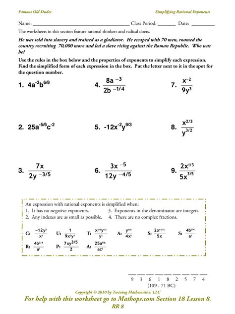 26 Exponents And Radicals Worksheet With Answers Free