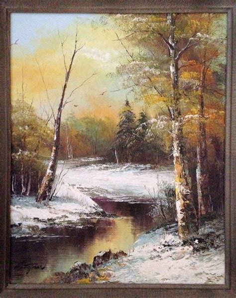 Framed Vintage Oil Painting Landscape Oil Painting Winter Stream