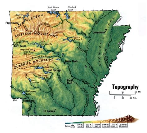 Arkansas Topography Map Topographic Terrain State Large Scale Free