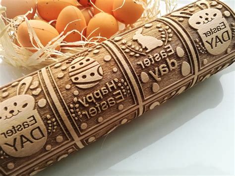 Happy Easter Engraved Rolling Pin Easter Bunny Embossed Dough Etsy