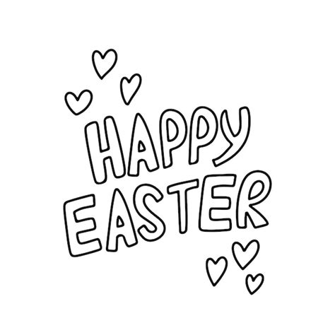 Premium Vector Happy Easter Lettering In Hand Drawn Doodle Style Ink