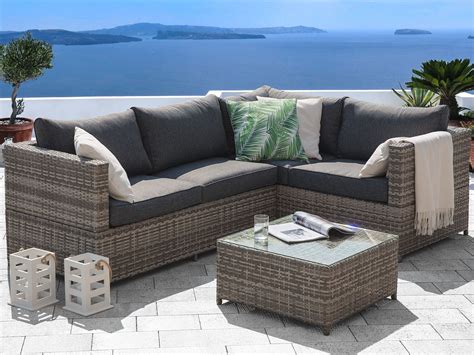 4 Seater Rattan Garden Corner Sofa Set Dark Grey Avola Uk