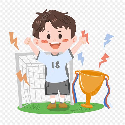 Football Champion Png Image Cartoon Boy Football Match Holding